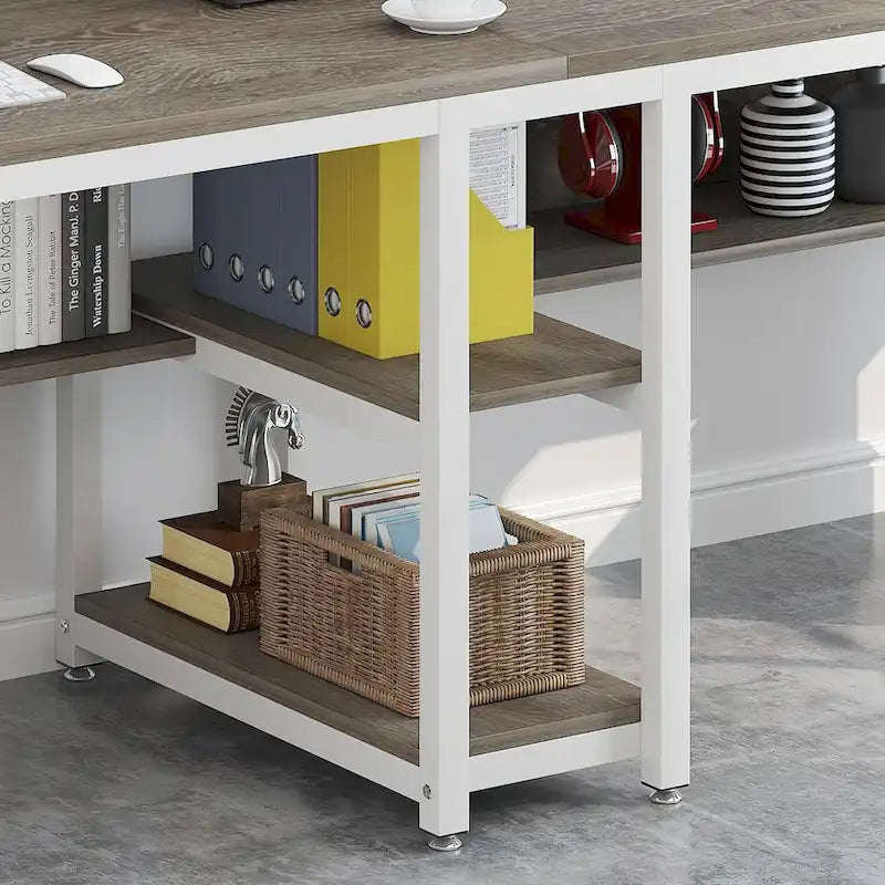 78,7" Bureau deux personnes avec étagère | Style industriel | Marron / Blanc / Noir / Gris / Gris clair