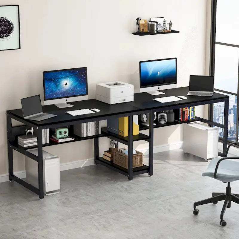 78,7" Bureau deux personnes avec étagère | Style industriel | Marron / Blanc / Noir / Gris / Gris clair