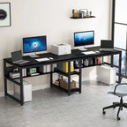 78,7" Bureau deux personnes avec étagère | Style industriel | Marron / Blanc / Noir / Gris / Gris clair