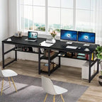 78,7" Bureau deux personnes avec étagère | Style industriel | Marron / Blanc / Noir / Gris / Gris clair