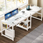 78,7" Bureau deux personnes avec étagère | Style industriel | Marron / Blanc / Noir / Gris / Gris clair