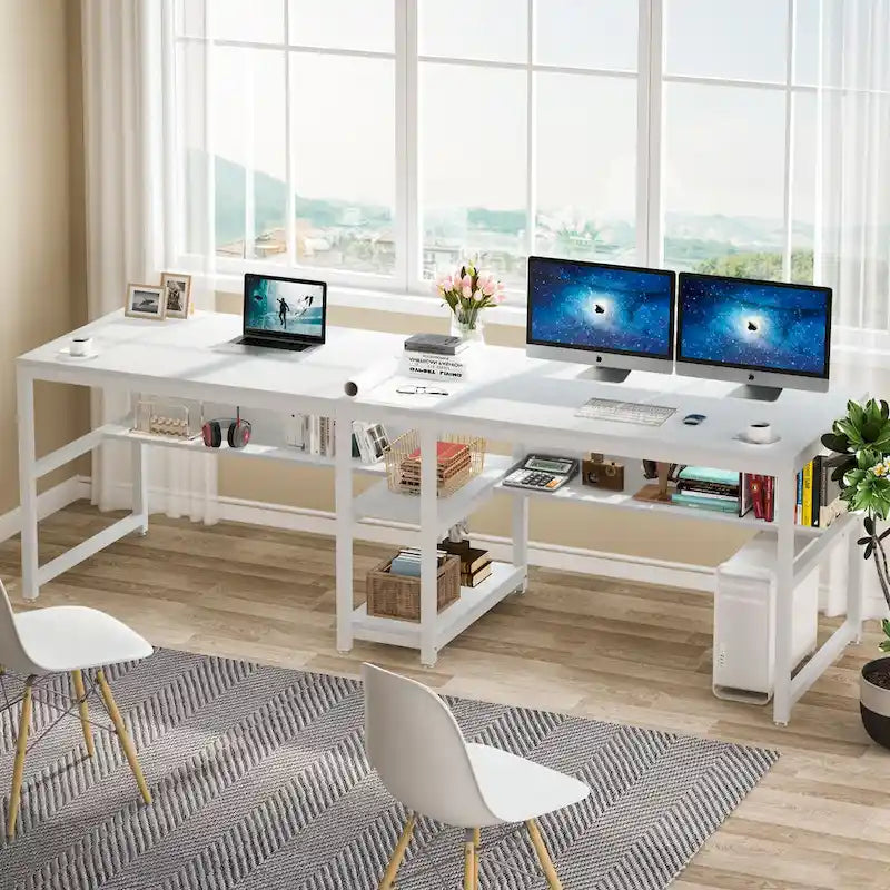 78,7" Bureau deux personnes avec étagère | Style industriel | Marron / Blanc / Noir / Gris / Gris clair