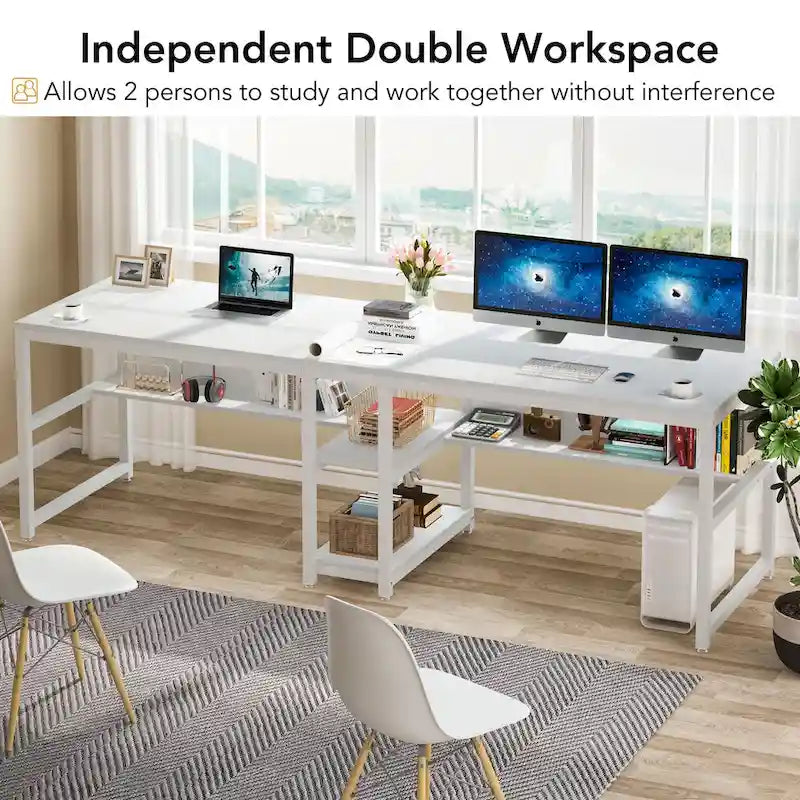 78,7" Bureau deux personnes avec étagère | Style industriel | Marron / Blanc / Noir / Gris / Gris clair