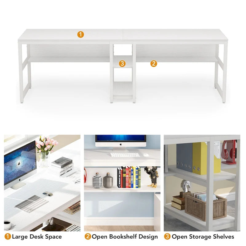 78,7" Bureau deux personnes avec étagère | Style industriel | Marron / Blanc / Noir / Gris / Gris clair