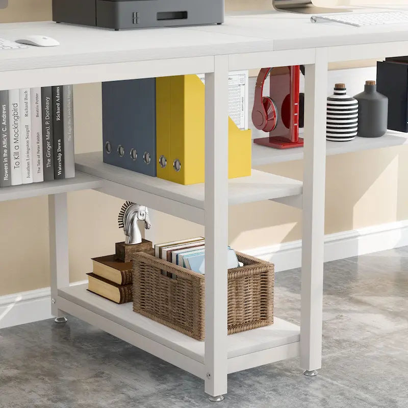 78,7" Bureau deux personnes avec étagère | Style industriel | Marron / Blanc / Noir / Gris / Gris clair