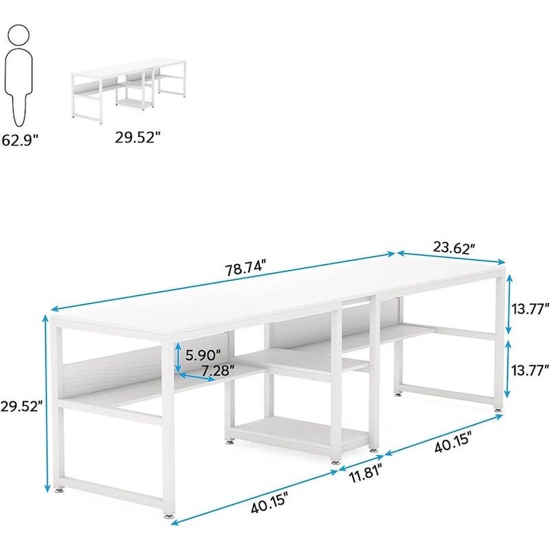 78,7" Bureau deux personnes avec étagère | Style industriel | Marron / Blanc / Noir / Gris / Gris clair