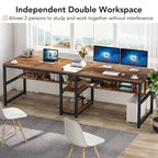 78,7" Bureau deux personnes avec étagère | Style industriel | Marron / Blanc / Noir / Gris / Gris clair
