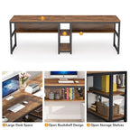 78,7" Bureau deux personnes avec étagère | Style industriel | Marron / Blanc / Noir / Gris / Gris clair