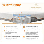 Cadre de lit réglable ESHINE - Matelas hybride à mémoire de forme 2000 Series de 14 pouces