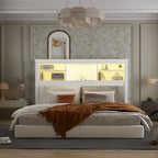 65Tête de lit Queen Size avec bibliothèque Timechee, étagère réglable et lumière RVB