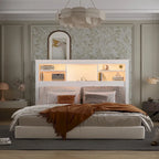 65Tête de lit Queen Size avec bibliothèque Timechee, étagère réglable et lumière RVB