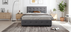Lit plateforme Queen tapissé blanc / gris foncé / beige / gris clair avec tête de lit capitonnée et 4 tiroirs, Pour 2
