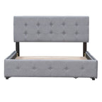 Lit plateforme Queen tapissé blanc / gris foncé / beige / gris clair avec tête de lit capitonnée et 4 tiroirs, Pour 2