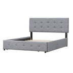 Lit plateforme Queen tapissé blanc / gris foncé / beige / gris clair avec tête de lit capitonnée et 4 tiroirs, Pour 2