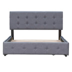 Lit plateforme Queen tapissé blanc / gris foncé / beige / gris clair avec tête de lit capitonnée et 4 tiroirs, Pour 2