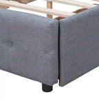 Lit plateforme Queen tapissé blanc / gris foncé / beige / gris clair avec tête de lit capitonnée et 4 tiroirs, Pour 2