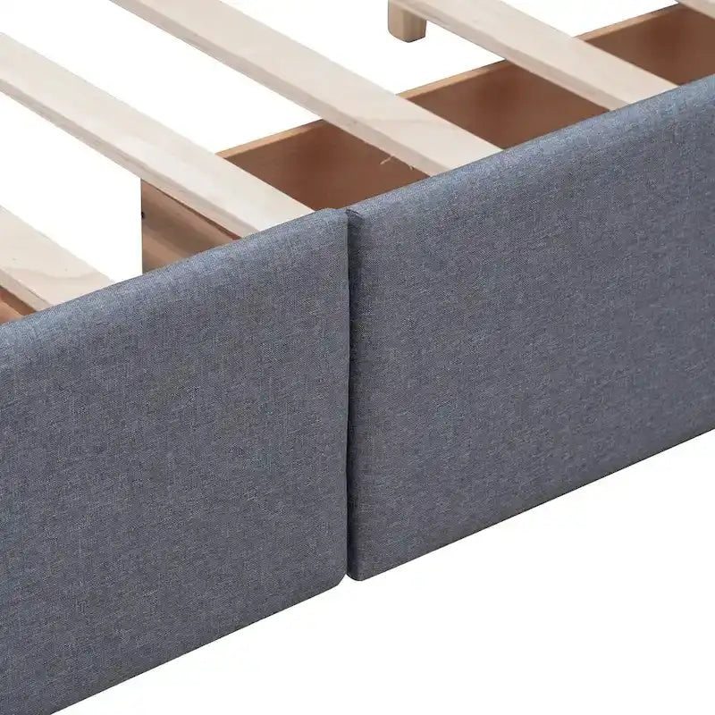 Lit plateforme Queen tapissé blanc / gris foncé / beige / gris clair avec tête de lit capitonnée et 4 tiroirs, Pour 2