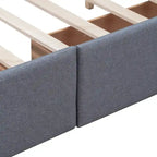 Lit plateforme Queen tapissé blanc / gris foncé / beige / gris clair avec tête de lit capitonnée et 4 tiroirs, Pour 2