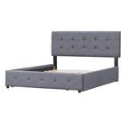 Lit plateforme Queen tapissé blanc / gris foncé / beige / gris clair avec tête de lit capitonnée et 4 tiroirs, Pour 2