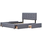 Lit plateforme Queen tapissé blanc / gris foncé / beige / gris clair avec tête de lit capitonnée et 4 tiroirs, Pour 2