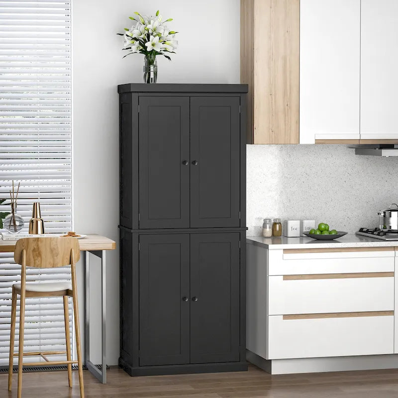 Armoire de cuisine 4 portes noire/blanche avec 6 étagères, montage par 1 personne