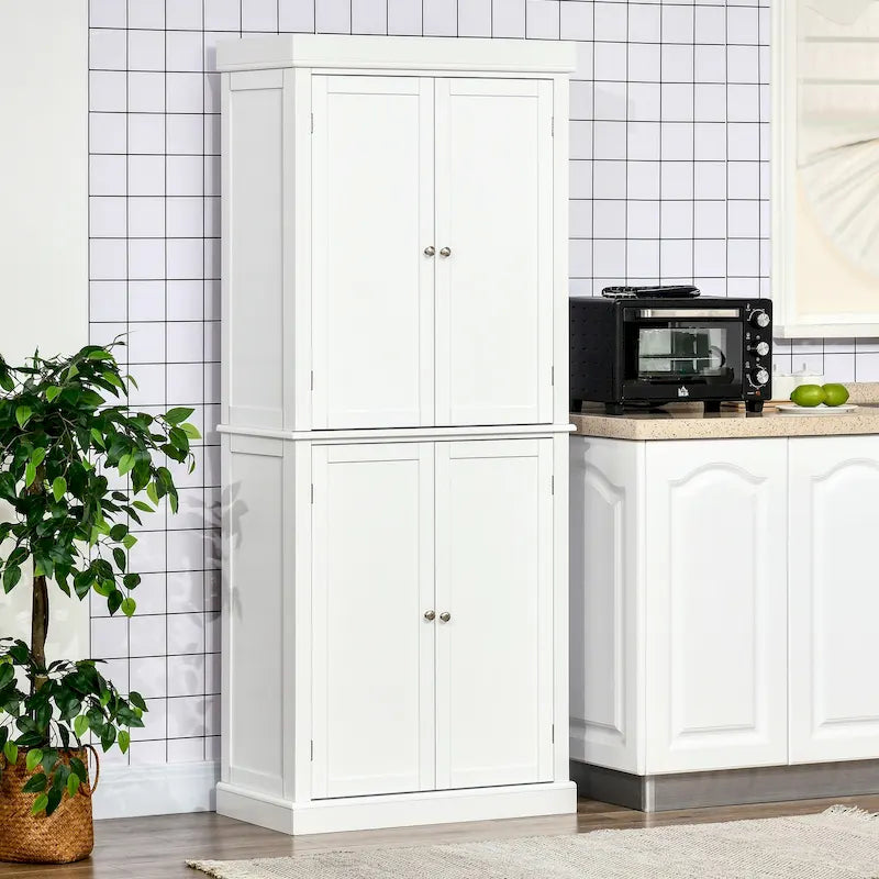 Armoire de cuisine 4 portes noire/blanche avec 6 étagères, montage par 1 personne