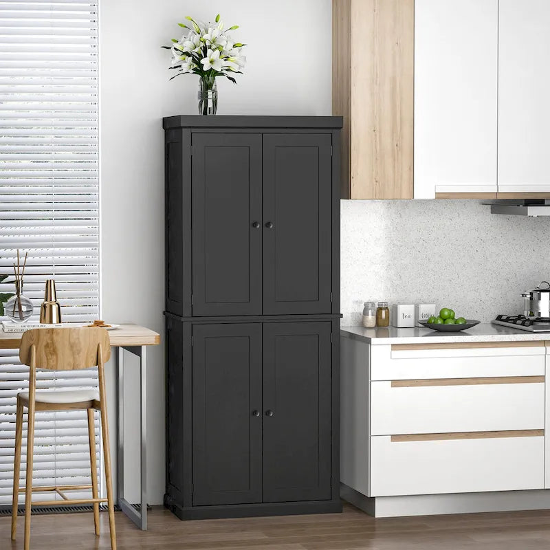 Armoire de cuisine 4 portes noire/blanche avec 6 étagères, montage par 1 personne