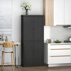 Armoire de cuisine 4 portes noire/blanche avec 6 étagères, montage par 1 personne