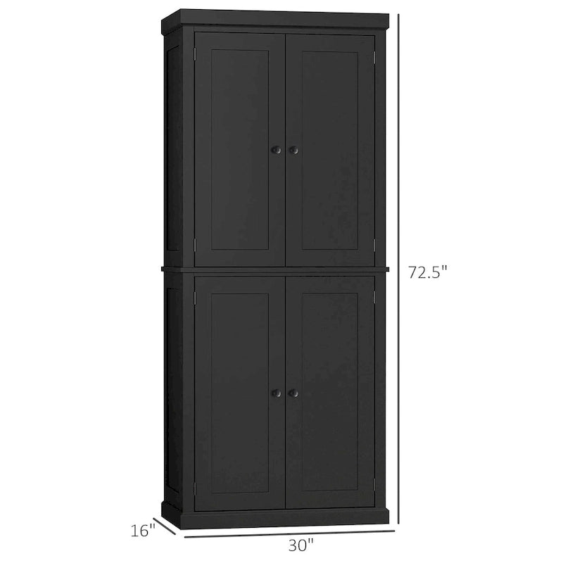 Armoire de cuisine 4 portes noire/blanche avec 6 étagères, montage par 1 personne