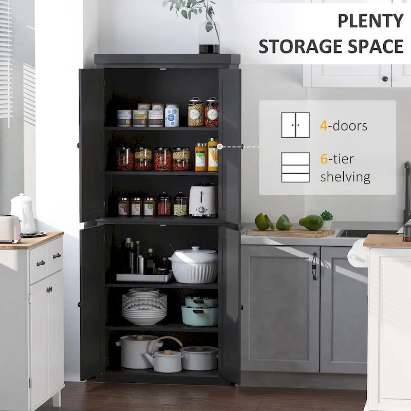 Armoire de cuisine 4 portes noire/blanche avec 6 étagères, montage par 1 personne