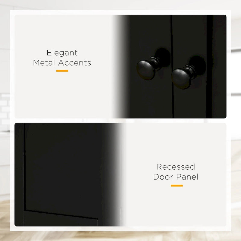 Armoire de cuisine 4 portes noire/blanche avec 6 étagères, montage par 1 personne