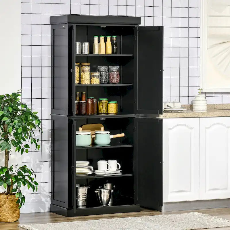 Armoire de cuisine 4 portes noire/blanche avec 6 étagères, montage par 1 personne