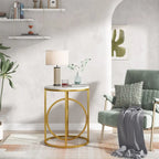 Table d'appoint ronde en bois, marbre blanc, 20 po, avec base en O dorée