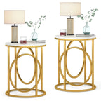 Table d'appoint ronde en bois, marbre blanc, 20 po, avec base en O dorée