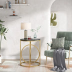Table d'appoint ronde en bois, marbre blanc, 20 po, avec base en O dorée