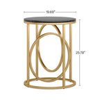 Table d'appoint ronde en bois, marbre blanc, 20 po, avec base en O dorée