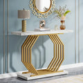 Console dorée, table d'entrée en faux marbre, table de canapé étroite avec base métallique géométrique, table d'appoint moderne de 101,6 cm