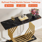 Console dorée, table d'entrée en faux marbre, table de canapé étroite avec base métallique géométrique, table d'appoint moderne de 101,6 cm