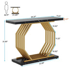 Console dorée, table d'entrée en faux marbre, table de canapé étroite avec base métallique géométrique, table d'appoint moderne de 101,6 cm