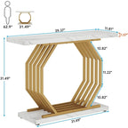 Console dorée, table d'entrée en faux marbre, table de canapé étroite avec base métallique géométrique, table d'appoint moderne de 101,6 cm