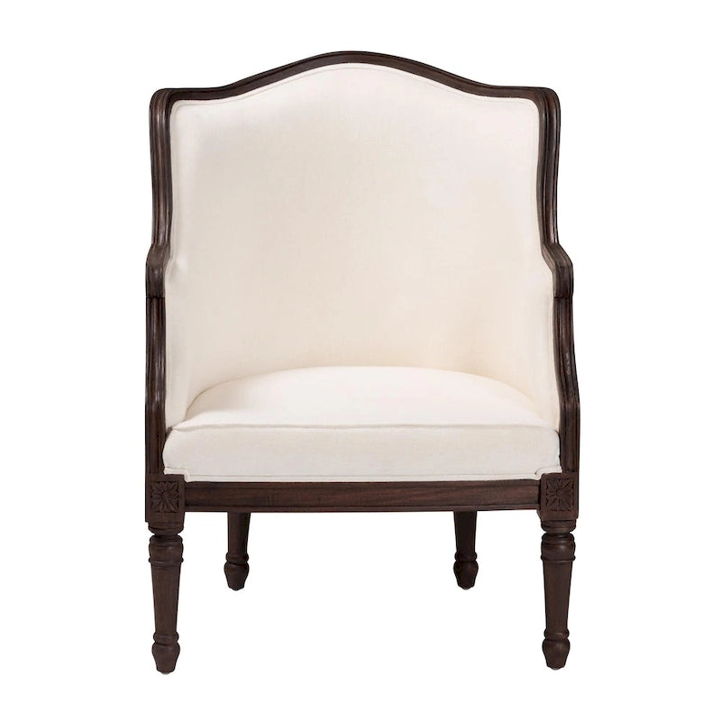 bali & pari Ornella Fauteuil d'appoint traditionnel français en tissu beige et bois foncé