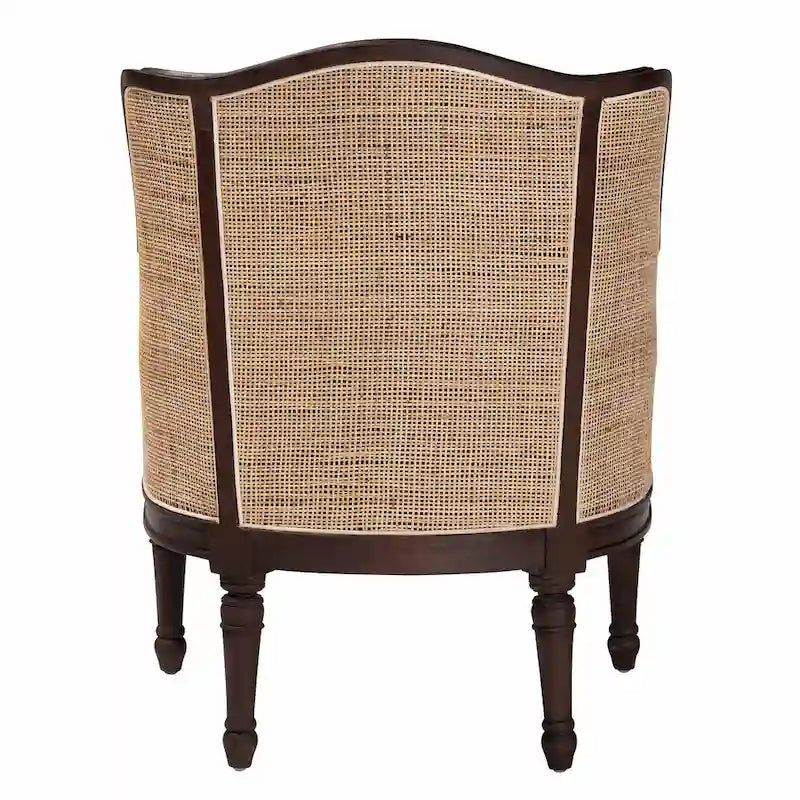 bali & pari Ornella Fauteuil d'appoint traditionnel français en tissu beige et bois foncé