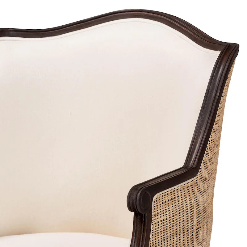bali & pari Ornella Fauteuil d'appoint traditionnel français en tissu beige et bois foncé
