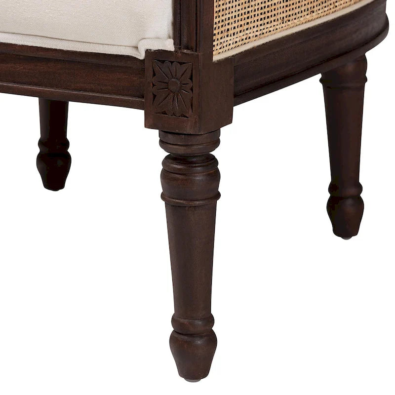 bali & pari Ornella Fauteuil d'appoint traditionnel français en tissu beige et bois foncé