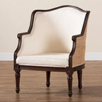 bali & pari Ornella Fauteuil d'appoint traditionnel français en tissu beige et bois foncé