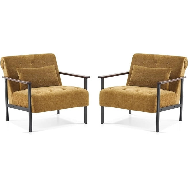 MCombo lot de 2 fauteuils de salon modernes, ergonomiques pour le salon, en chenille, HQ417