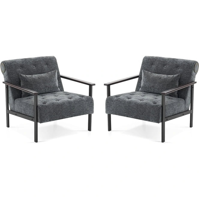 MCombo lot de 2 fauteuils de salon modernes, ergonomiques pour le salon, en chenille, HQ417