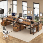 Bureau de jeu et de travail en L de 63 po avec lumière DEL, prise de courant et tiroirs verrouillables – Brun / Gris / Noir, 1 personne