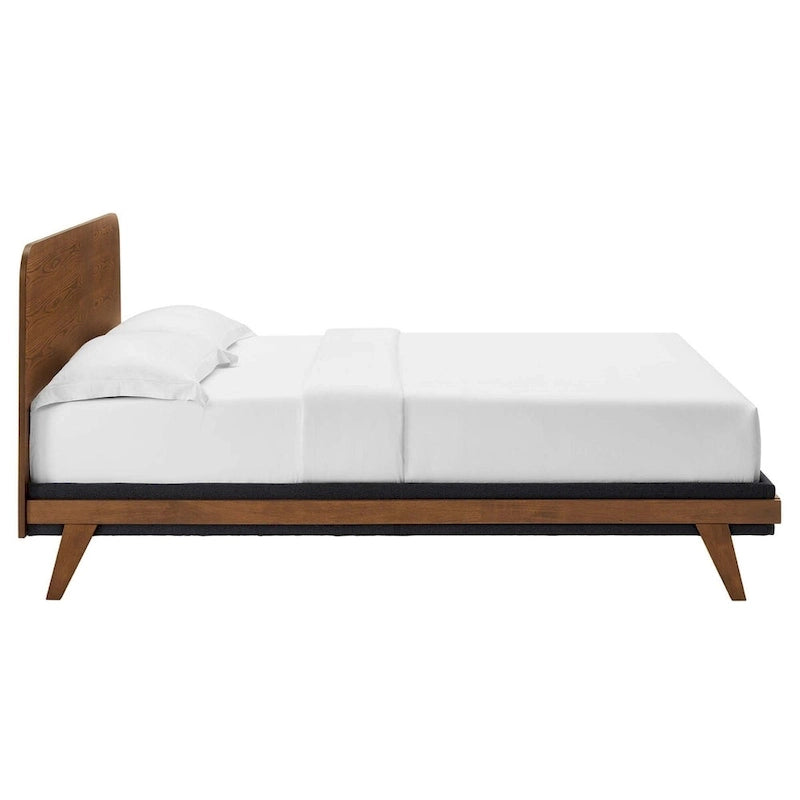 Lit plateforme Queen en noyer, style Mid-Century, pour 2 personnes