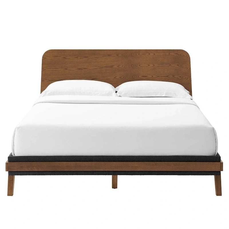 Lit plateforme Queen en noyer, style Mid-Century, pour 2 personnes